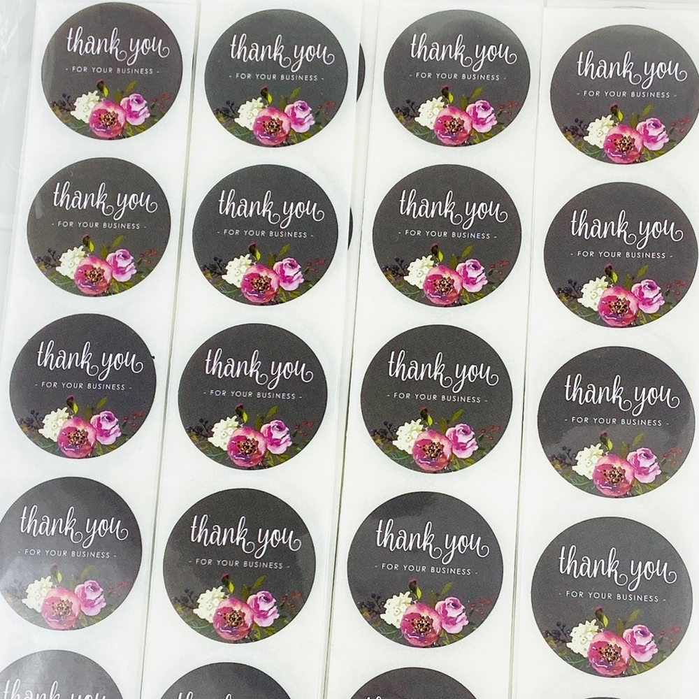 200 Thank You Stickers. Grey Rose Floral. Shipping Product Stickers.